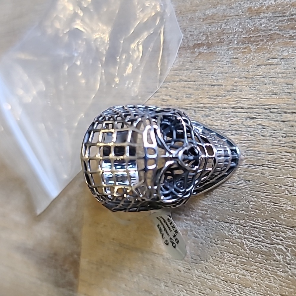 Mesh steel skull ring size 9, black chrome color